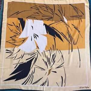 Elorian Original Vintage Italian Polyester Scarf Abstract Floral Tan Brown Black